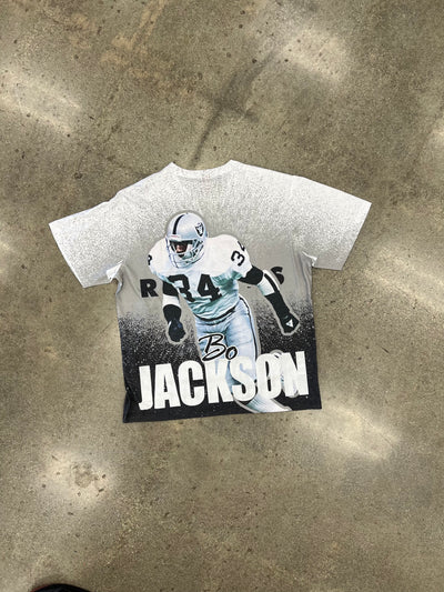 MITCHELL & NESS NFL PLAYER BURST SUBLIMATED TEE VINTAGE LOGO RAIDERS BO JACKSON