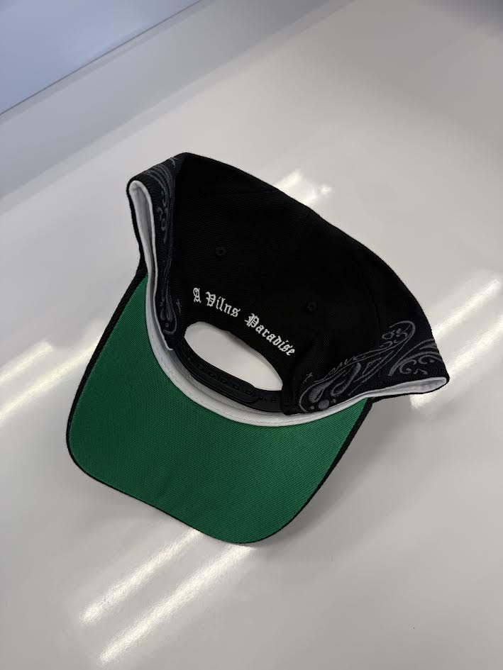 VILLAIN ATTIRE V'S BLACK ON BLACK HAT