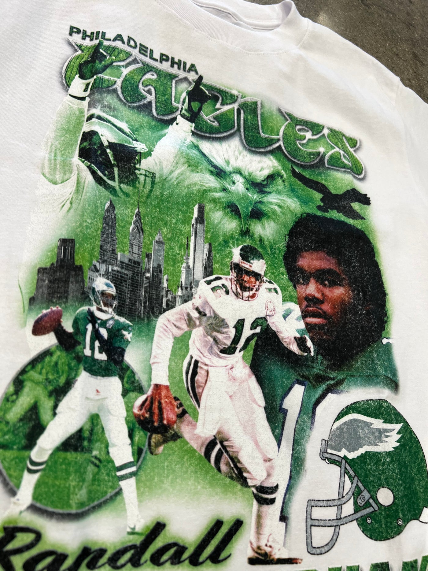 MITCHELL & NESS NFL COLLAGE TEE EAGLES RANDALL CUNNINGHAM WHITE