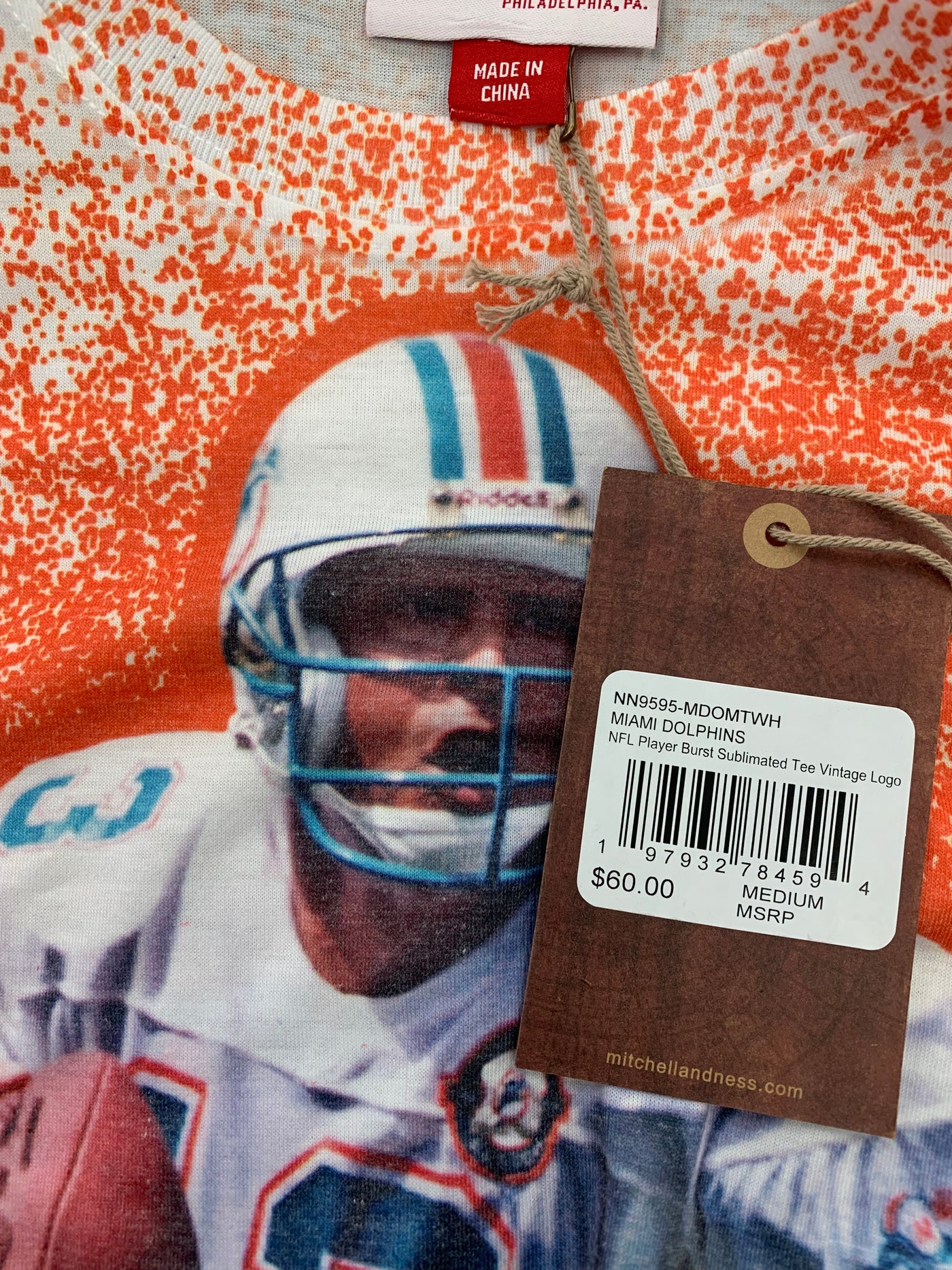 MITCHELL & NESS NFL PLAYER BURST SUBLIMATED TEE VINTAGE LOGO DOLPHINS DAN MARINO