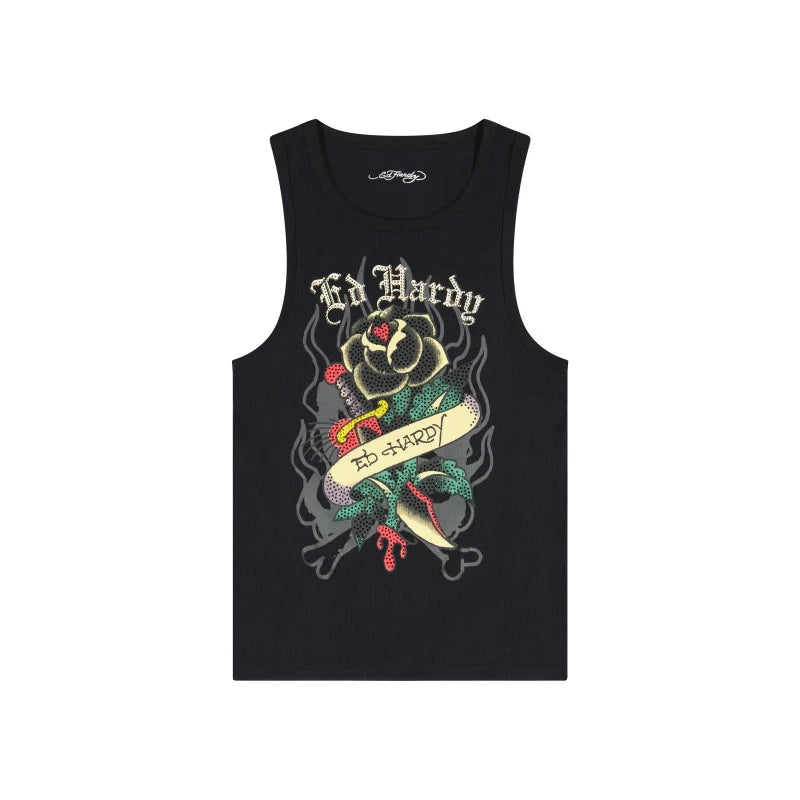 ED HARDY BLACK ROSE RHINESTONE TANK BLACK – PRIVATE SNEAKERS