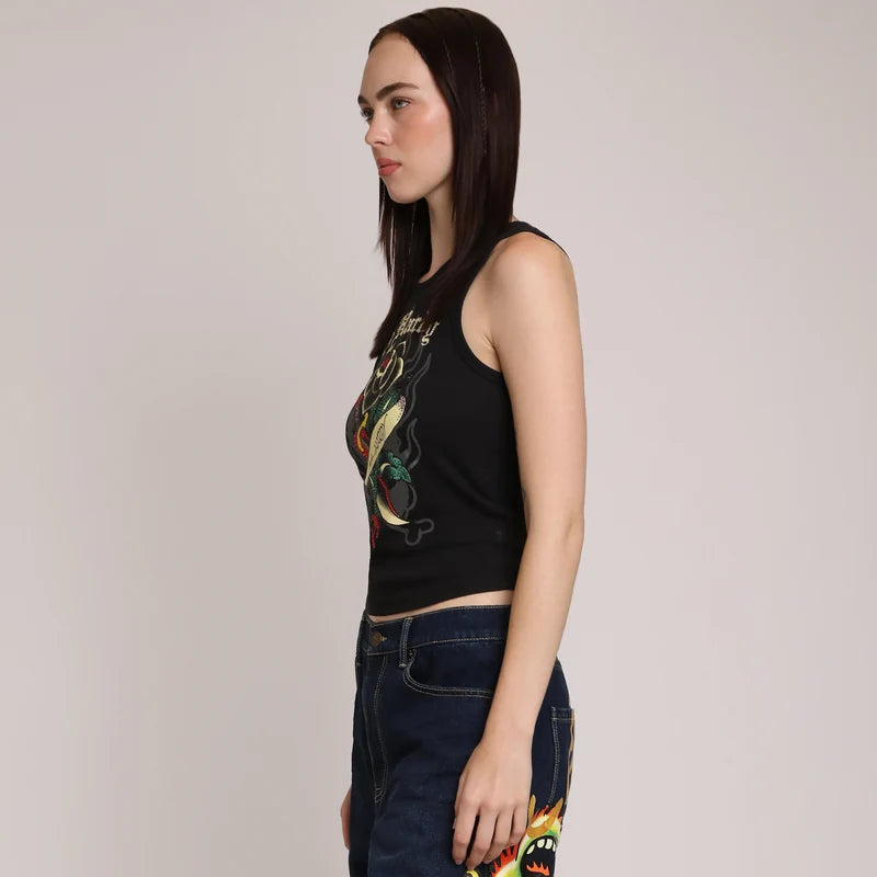 ED HARDY BLACK ROSE RHINESTONE TANK BLACK – PRIVATE SNEAKERS