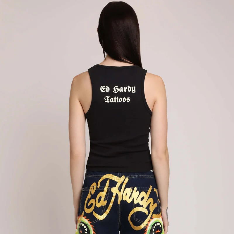 ED HARDY BLACK ROSE RHINESTONE TANK BLACK – PRIVATE SNEAKERS