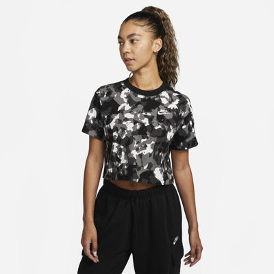 Nike Sportswear Women's Short-Sleeve Printed Crop Top Black White