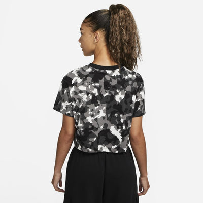 Nike Sportswear Women's Short-Sleeve Printed Crop Top Black White