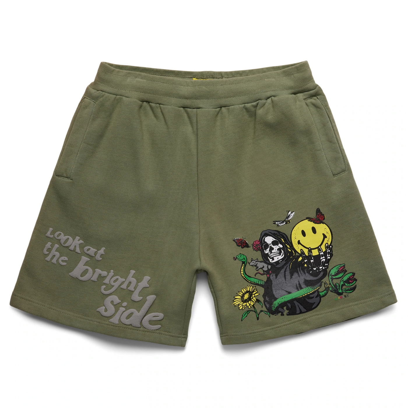 Market Smiley Look At The Bright Side Sweatshorts Sage Green Front