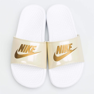 Women Nike Benassi JDI Print Slides White Gold Beach