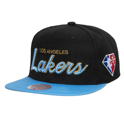 Mitchell & Ness 75th Anniversary Gold Snapback Hat Los Angeles Lakers Black