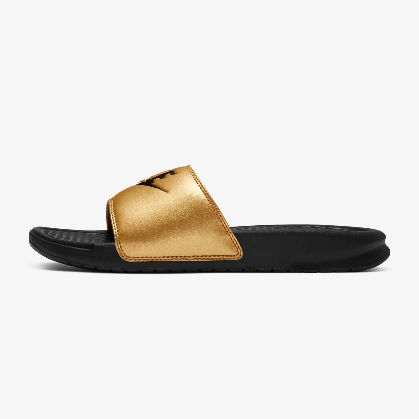 Women Nike Benassi JDI Slides Black Gold Left